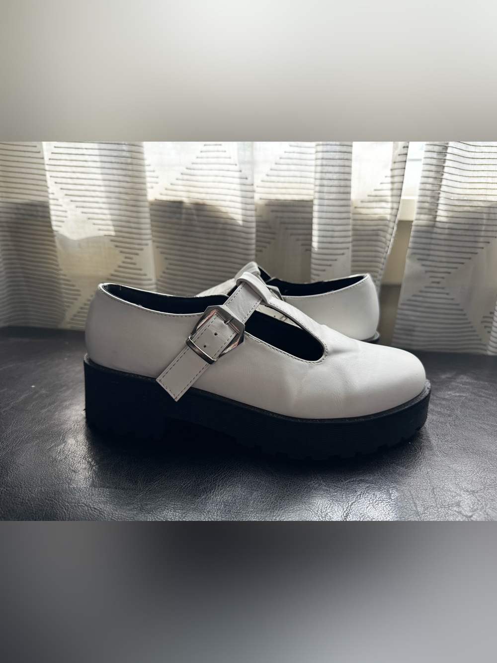Women’s White Mary Jane Platform Shoes with Buckle